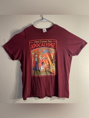 Here Comes The Apocalypse Aliens Xl Mens Maroon Graphic Logo Short Sleeve Tshirt
